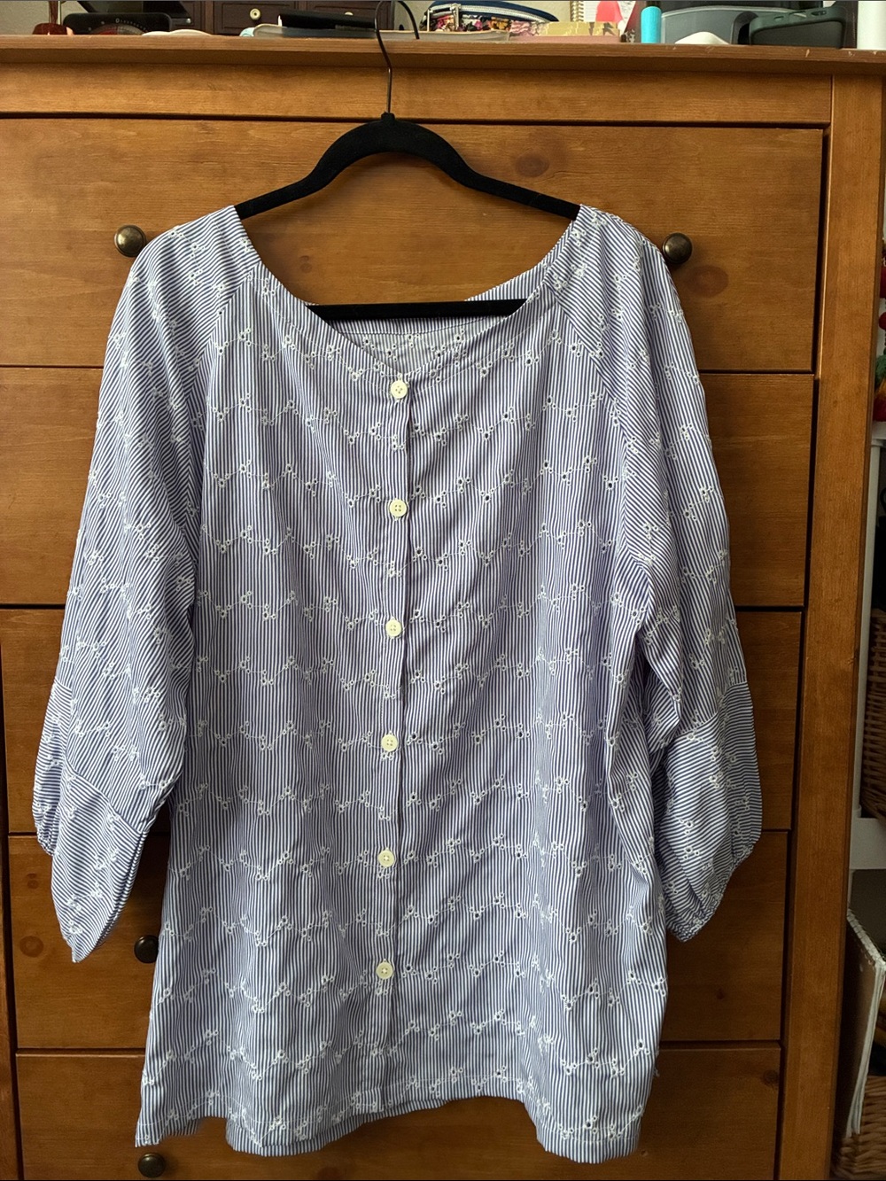 Loft Plus Striped Eyelet Blue Women's Top 2x